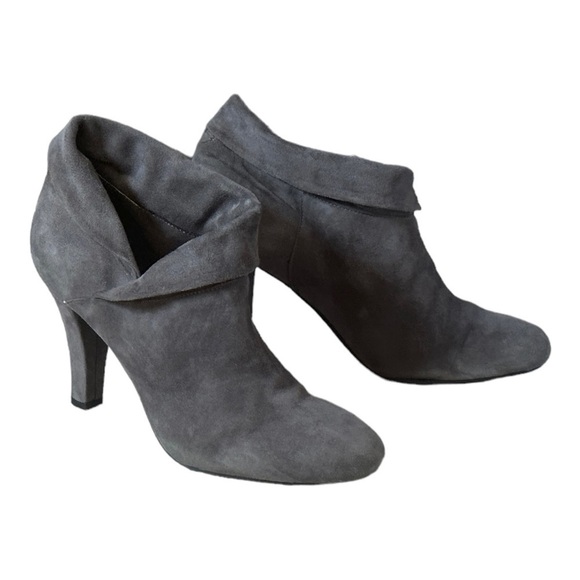 Enzo Angiolini Suede Slouchy Foldover Ankle Booties Gray Heeled Boots Size 10 - Picture 1 of 9